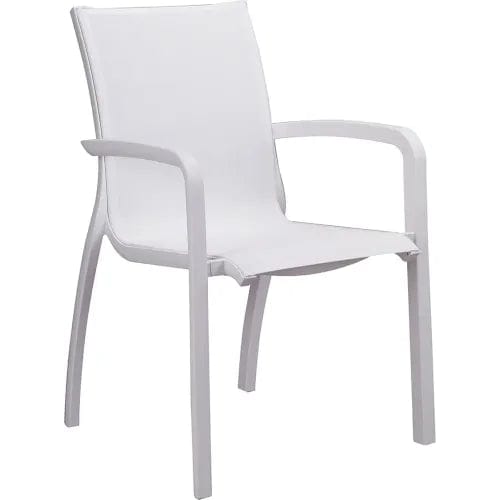 Centerline Dynamics Outdoor Seating Sunset Stacking Outdoor Armchair, White Sling On Glacier White Frame, Pack of 16