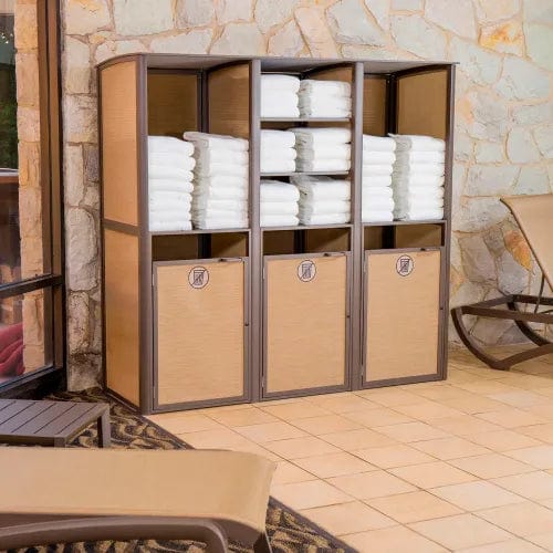 Centerline Dynamics Outdoor Seating Sunset Triple Unit Towel Valet, Cognac Fabric with Fusion Bronze Frame