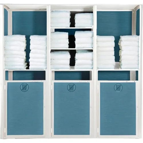 Centerline Dynamics Outdoor Seating Sunset Triple Unit Towel Valet, Madras Blue Sling with Glacier White Frame