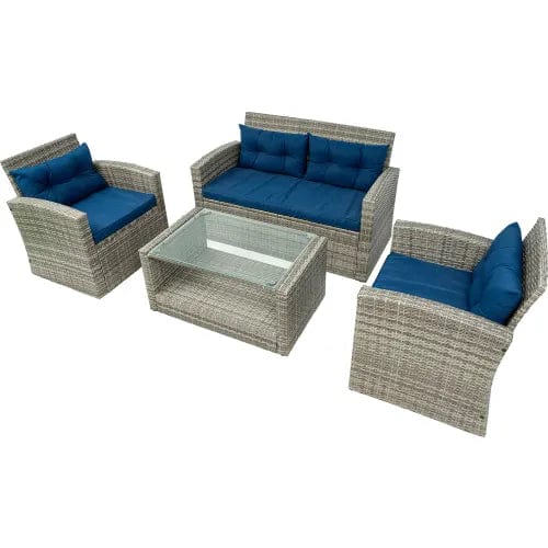 Centerline Dynamics Outdoor Seating Terrazzo 4 Piece All-Weather Wicker Patio Seating Set with Cushions
