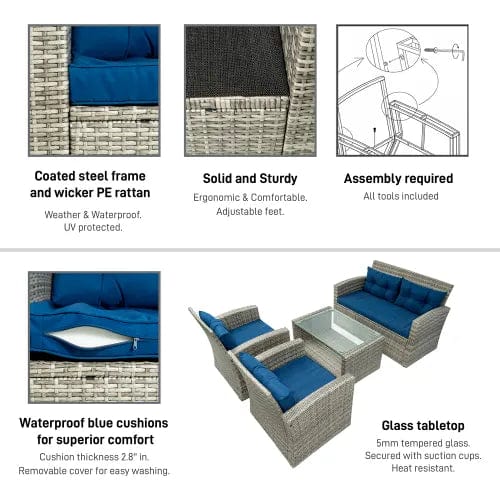 Centerline Dynamics Outdoor Seating Terrazzo 4 Piece All-Weather Wicker Patio Seating Set with Cushions