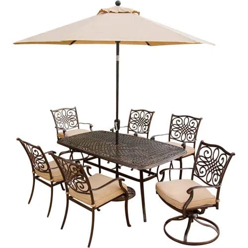 Centerline Dynamics Outdoor Seating Traditions 7 Piece Outdoor Dining Set w/ Umbrella Table