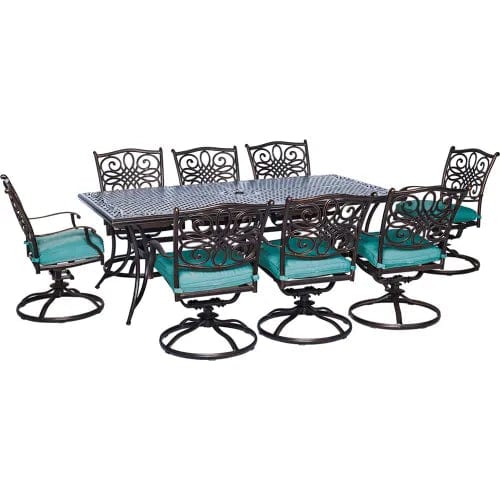 Centerline Dynamics Outdoor Seating Traditions 9 Piece Dining Set w/ Square Cast Top Dining Table & 8 Swivel Rockers