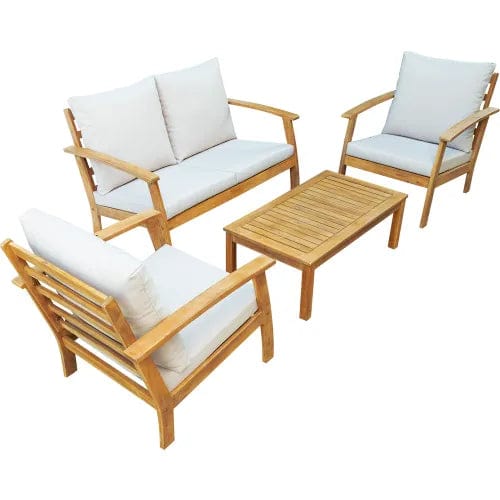 Centerline Dynamics Outdoor Seating Truwood FSC Wood 4 Piece Patio Set with Beige Cushions