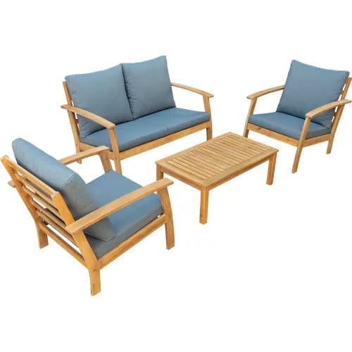 Centerline Dynamics Outdoor Seating Truwood FSC Wood 4 Piece Patio Set with Gray Cushions