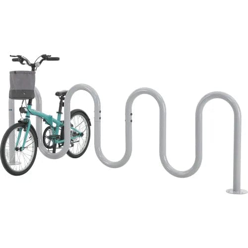 Centerline Dynamics Outdoor Structures & Storage Deluxe Wave Bike Rack, 9-Bike Capacity, Flange Mount, Gray