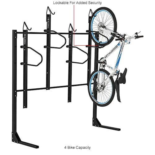Centerline Dynamics Outdoor Structures & Storage Indoor Vertical Bike Rack, Lockable, 4 Bike Capacity, Black