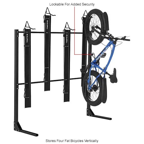 Centerline Dynamics Outdoor Structures & Storage Indoor Vertical Fat Tire Bike Rack, Lockable, 4 Bike Capacity, Black