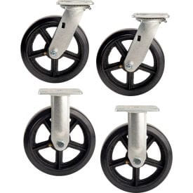 Centerline Dynamics Plate Casters Global Industrial™ 8" x 2" Mold-On Rubber Caster Kit 2 Swivel, 2 Rigid