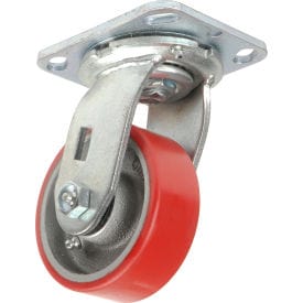 Centerline Dynamics Plate Casters Global Industrial™ Heavy Duty Swivel Plate Caster, 4" Polyurethane Wheel, 600 Lb. Capacity