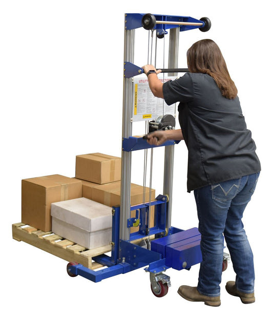 Centerline Dynamics Portable Load Lifters Vestil Aluminum/Steel Manual Hand Winch Lift Truck With Counter Balance 500 Lb. Capacity