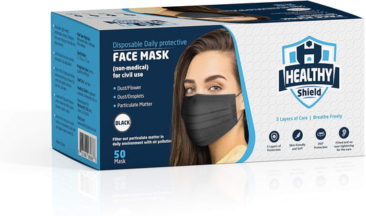 Centerline Dynamics PPE Healthy Shield Disposable Face Mask Black 50 pcs/Box