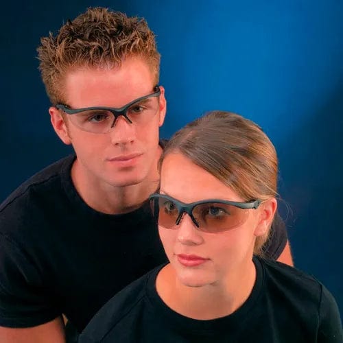 Centerline Dynamics PPE MCR Safety KD310 Klondike® Plus Safety Glasses, Ratchet Temple, Black Frame, Clear Lens - Pkg Qty 12