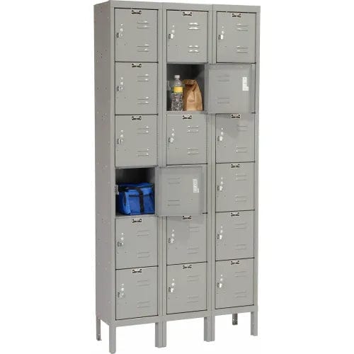 Centerline Dynamics Premium Kd Box Lockers Dark Gray / Assembled Hallowell 6-Tier 18 Door Premium Locker, 36"W x 18"D x 78"H