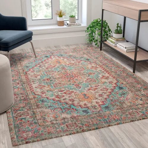 Centerline Dynamics Rugs Distressed Vintage Medallion Area Rug, 8' x 10', Blue Multi Polyester