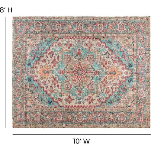 Centerline Dynamics Rugs Distressed Vintage Medallion Area Rug, 8' x 10', Blue Multi Polyester