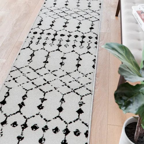 Centerline Dynamics Rugs Geometric Bohemian Low Pile Rug, 2' x 6', Ivory/Black