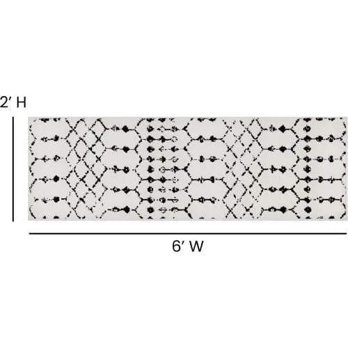 Centerline Dynamics Rugs Geometric Bohemian Low Pile Rug, 2' x 6', Ivory/Black