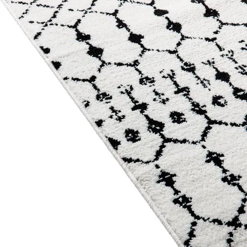 Centerline Dynamics Rugs Geometric Bohemian Low Pile Rug, 2' x 6', Ivory/Black