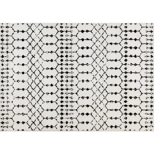 Centerline Dynamics Rugs Geometric Bohemian Low Pile Rug, 5' x 7', Ivory/Black
