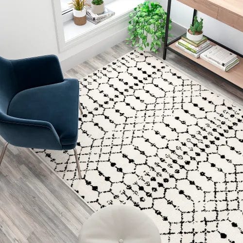 Centerline Dynamics Rugs Geometric Bohemian Low Pile Rug, 5' x 7', Ivory/Black