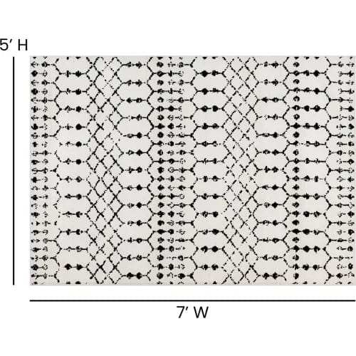 Centerline Dynamics Rugs Geometric Bohemian Low Pile Rug, 5' x 7', Ivory/Black