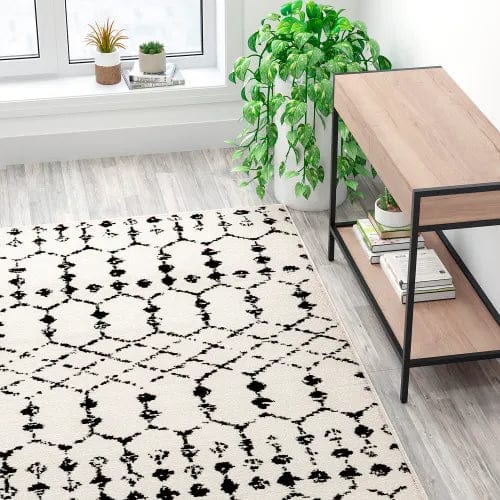 Centerline Dynamics Rugs Geometric Bohemian Low Pile Rug, 8' x 10', Ivory/Black