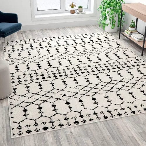 Centerline Dynamics Rugs Geometric Bohemian Low Pile Rug, 8' x 10', Ivory/Black