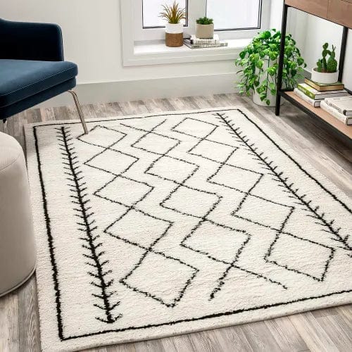 Centerline Dynamics Rugs Geometric Style Bohemian Shag Area Rug - 5' x 7' - Ivory
