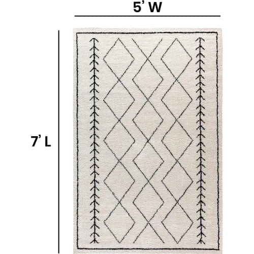 Centerline Dynamics Rugs Geometric Style Bohemian Shag Area Rug - 5' x 7' - Ivory