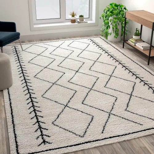 Centerline Dynamics Rugs Geometric Style Bohemian Shag Area Rug - 8' x 10' - Ivory