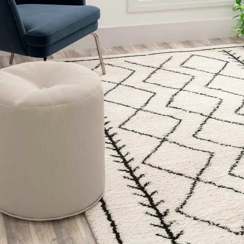 Centerline Dynamics Rugs Geometric Style Bohemian Shag Area Rug - 8' x 10' - Ivory