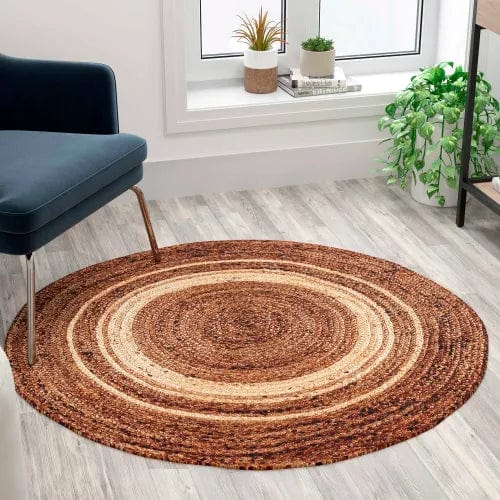 Centerline Dynamics Rugs Natural Fiber Jute Area Rug 4 Foot Round - Braided Indoor Jute Rug - Natural
