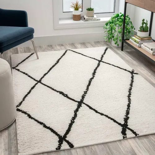 Centerline Dynamics Rugs Shag Style Diamond Trellis Area Rug - 5' x 7' - Ivory