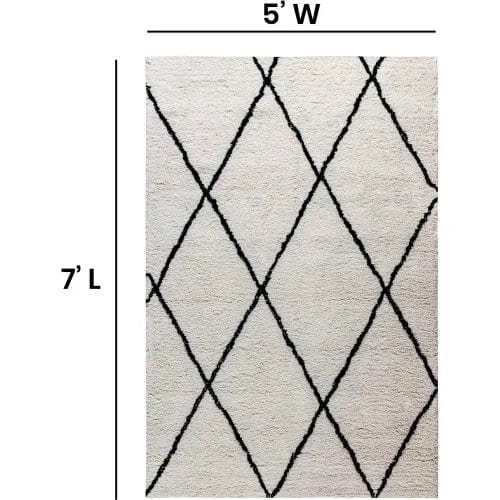 Centerline Dynamics Rugs Shag Style Diamond Trellis Area Rug - 5' x 7' - Ivory