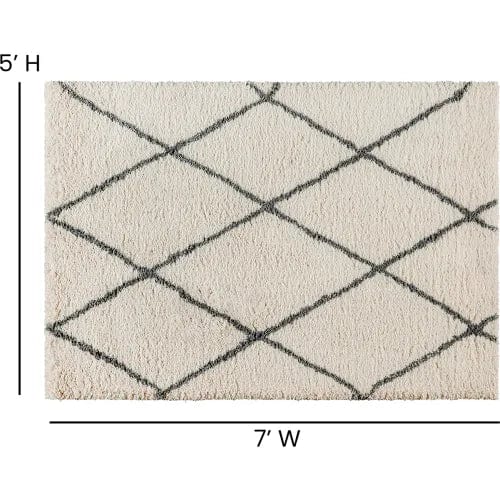 Centerline Dynamics Rugs Shag Style Diamond Trellis Area Rug, 5' x 7', Ivory/Gray Polyester