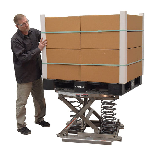 Centerline Dynamics Self Elevating Table Vestil Partially Stainless Steel Open Top Spring Scissor Table 4,500 Lb. Capacity