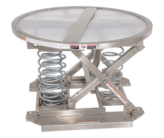 Centerline Dynamics Self Elevating Table Vestil Partially Stainless Steel Open Top Spring Scissor Table 4,500 Lb. Capacity