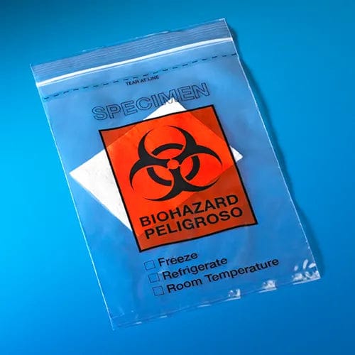 Centerline Dynamics Specimen Bags & Containers Biohazard Specimen Transport Bag, 6" x 10", Zipper, Score Line, Document Pouch, Absorb Pad, 500/Pack