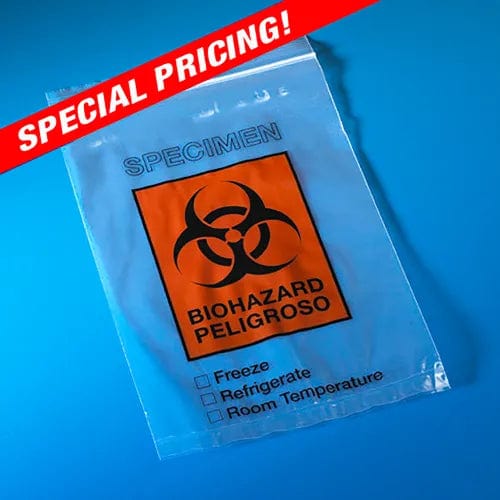 Centerline Dynamics Specimen Bags & Containers Biohazard Specimen Transport Bag, 6" x 9", Zipper, Document Pouch, 100/Pack, 10 Packs/Unit