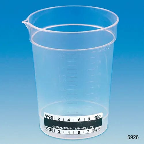 Centerline Dynamics Specimen Bags & Containers Graduated Specimen Container With Pour Spout, 6.5 oz., Thermometer Strip, Polypropylene, 500/Pack