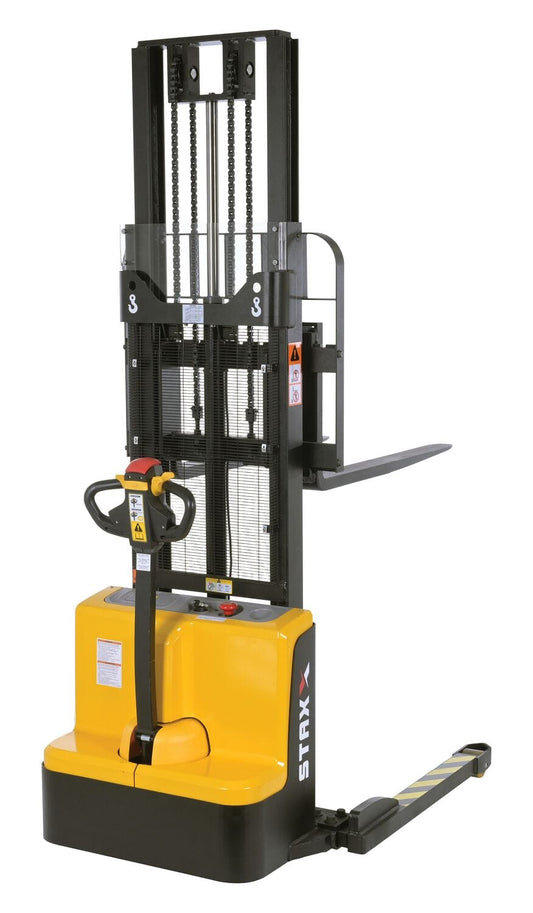 Centerline Dynamics Stackers Vestil Steel Adjustable Double Mast Stacker 118 In. Raised Height Variable Speed 2200 Lb. Capacity