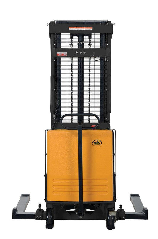 Centerline Dynamics Stackers Vestil Steel Adjustable Stacker with Powered Lift 118 In. Raised Height 2,000 Lb. Capacity