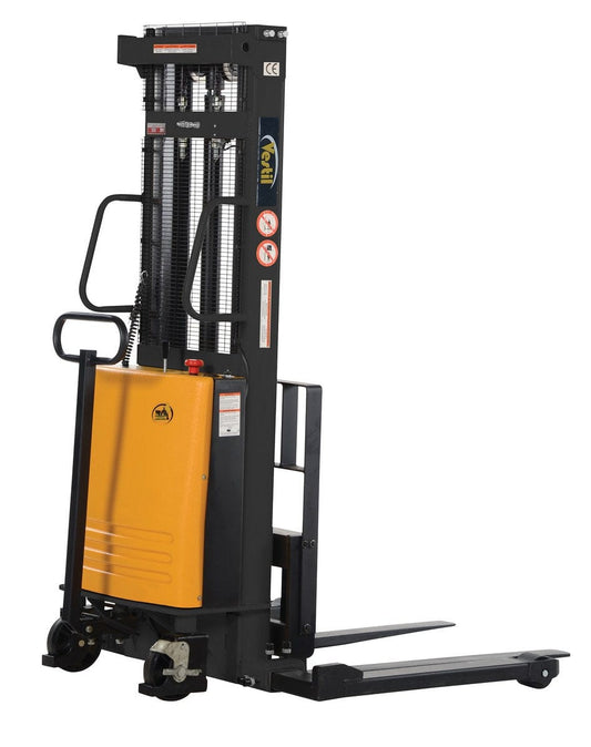 Centerline Dynamics Stackers Vestil Steel Adjustable Stacker with Powered Lift 118 In. Raised Height 2,000 Lb. Capacity