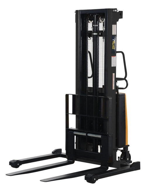 Centerline Dynamics Stackers Vestil Steel Adjustable Stacker with Powered Lift 118 In. Raised Height 2,000 Lb. Capacity