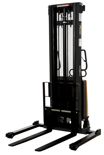 Centerline Dynamics Stackers Vestil Steel Adjustable Stacker with Powered Lift 137 In. Raised Height 2,000 Lb. Capacity