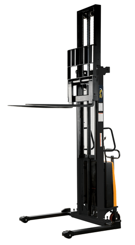 Centerline Dynamics Stackers Vestil Steel Adjustable Stacker with Powered Lift 150 In. Raised Height 2,000 Lb. Capacity