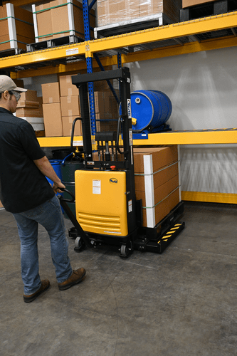 Centerline Dynamics Stackers Vestil Steel Adjustable Stacker with Powered Lift 63 In. Raised Height 2,000 Lb. Capacity