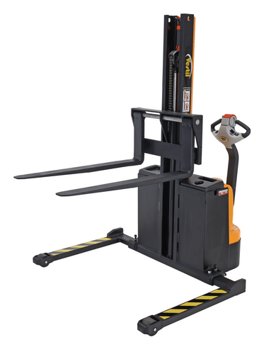 Centerline Dynamics Stackers Vestil Steel Narrow Mast Stacker DC Powered 62 In. Raised Height Adjustable Forks and Support Legs 2,200 Lb. Capacity
