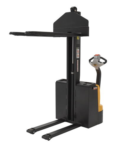 Centerline Dynamics Stackers Vestil Steel Narrow Mast Stacker DC Powered 62 In. Raised Height Fixed Fork 21 In. Fork Width 2,200 Lb. Capacity
